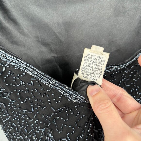 Scala Womens VTG Silk Gown Dress Size M Black Beaded High Neck Elegant Formal - Picture 13 of 16